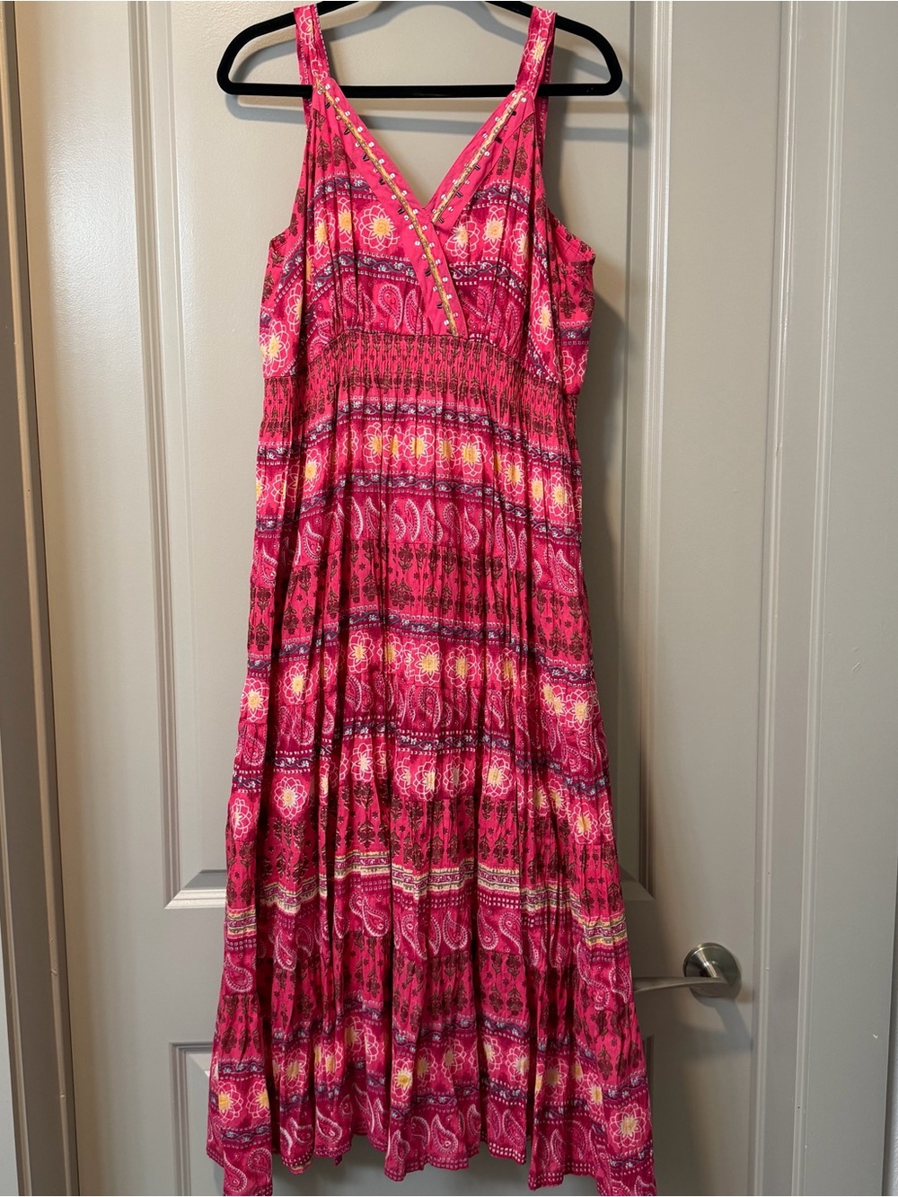 Vasna Desire 100% Cotton Pink Bohemian V-Neck Sundress Size XL